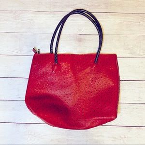 EUC RED Faux Ostrich Skin Faux Leather Tote